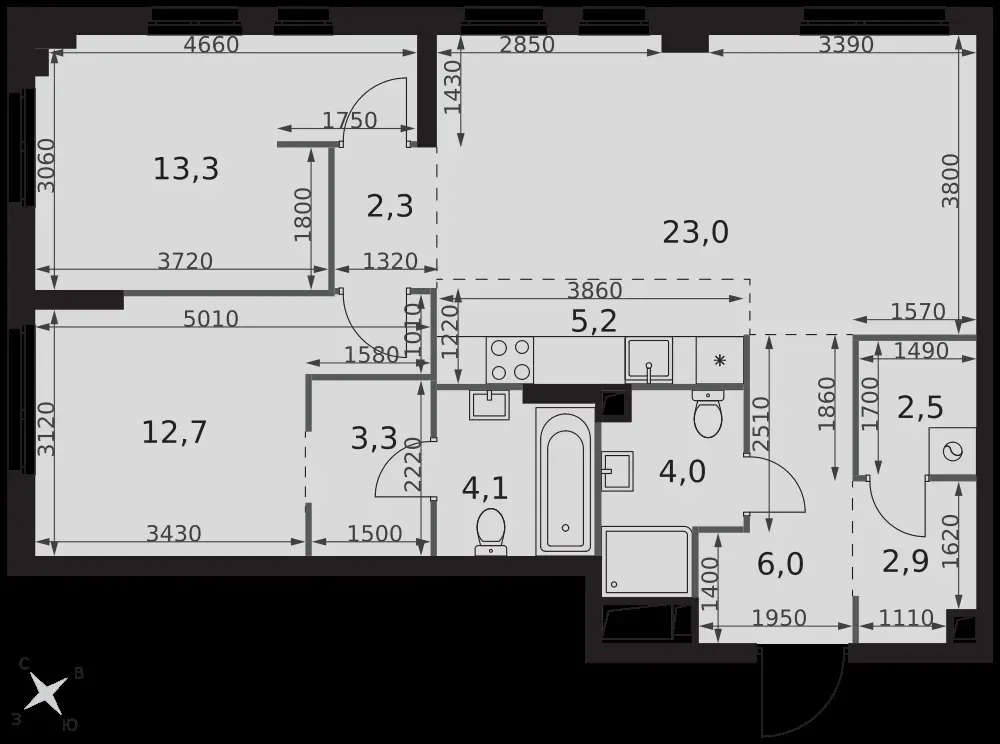 3-комнатная, 79,3 м² — 46 285 348 ₽