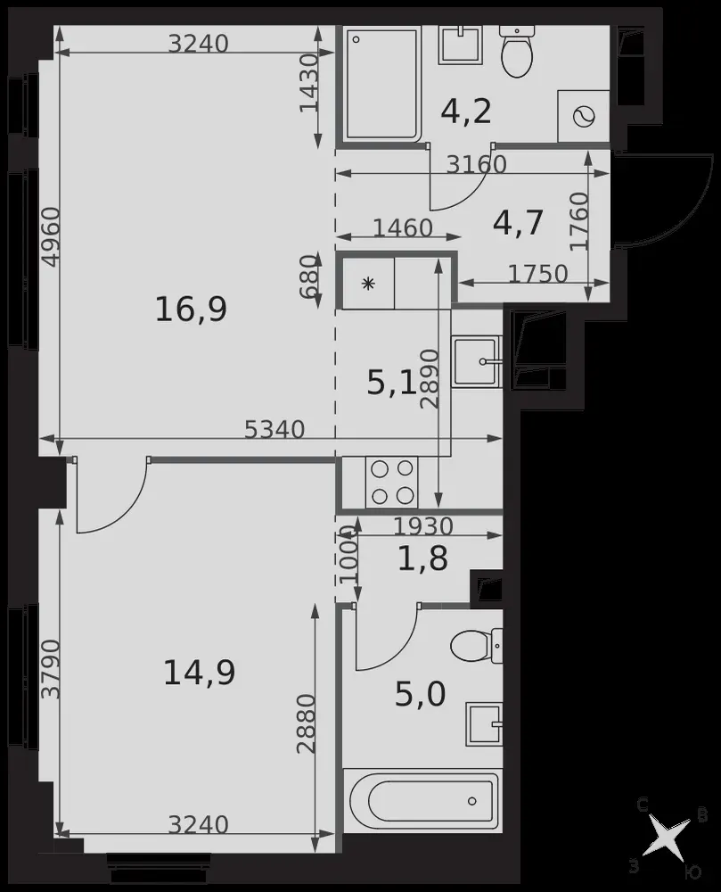 2-комнатная, 52,6 м² — 33 673 363 ₽