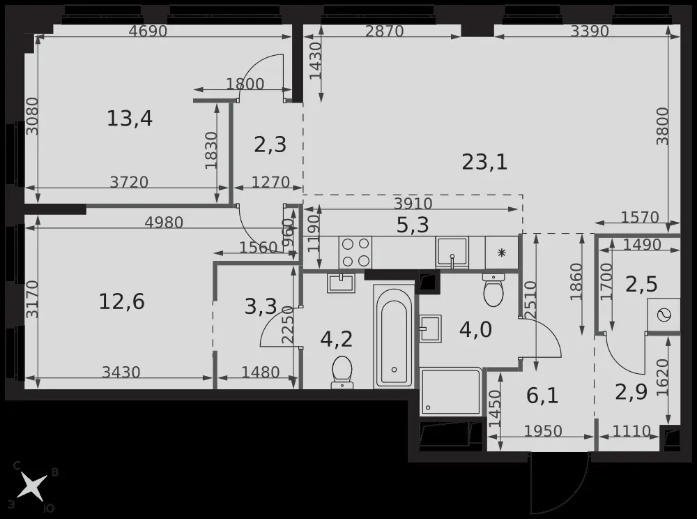 3-комнатная, 79,7 м² — 51 492 098 ₽