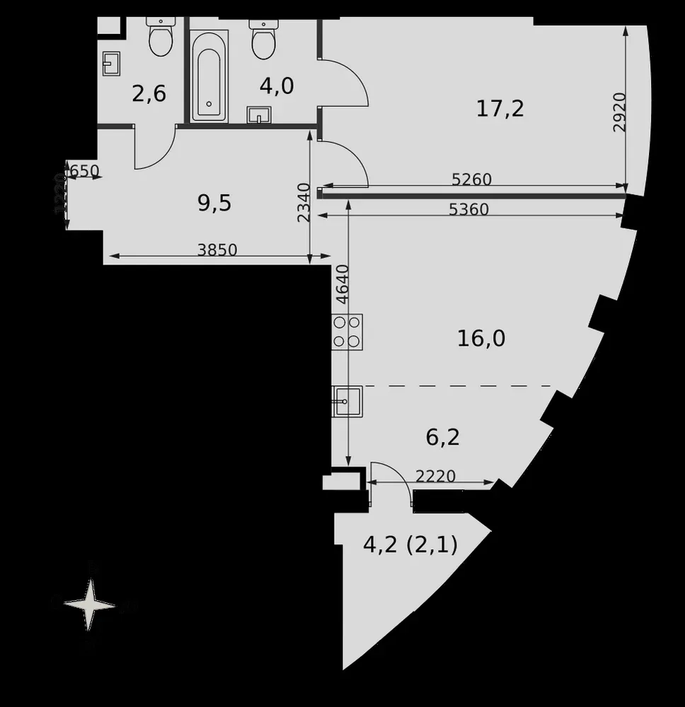 1-комнатная, 57,5 м² — 35 868 270 ₽