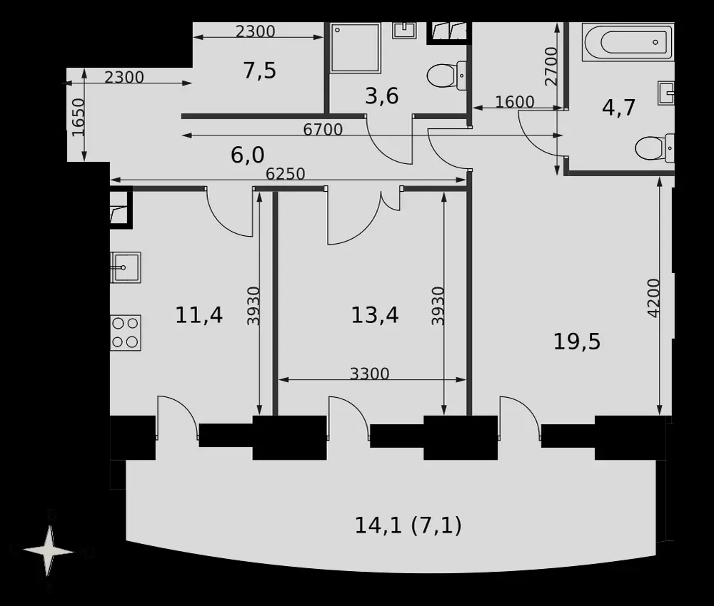 2-комнатная, 73,2 м² — 44 156 875 ₽