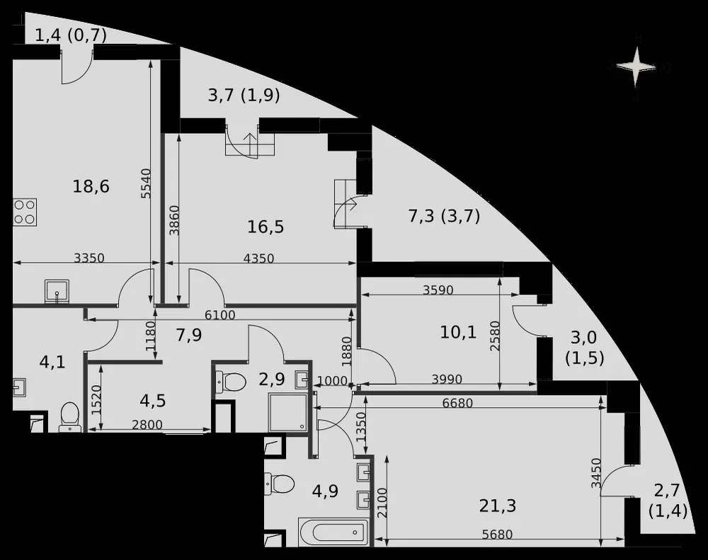 3-комнатная, 99,5 м² — 60 268 742 ₽