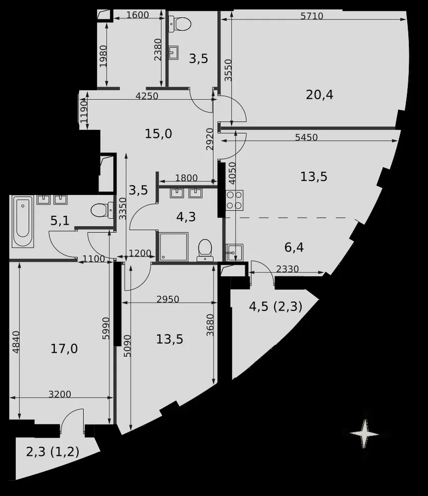 4-комнатная, 104,8 м² — 61 902 845 ₽