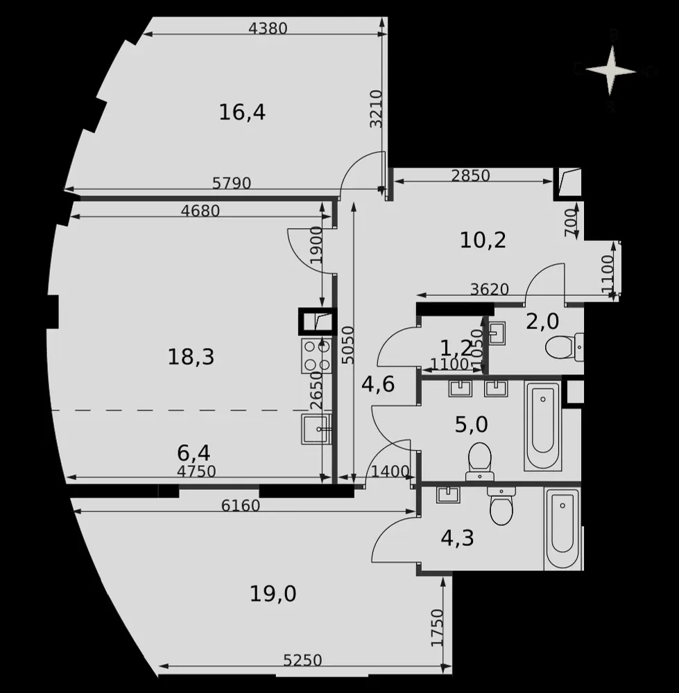 3-комнатная, 87,1 м² — 52 785 736 ₽