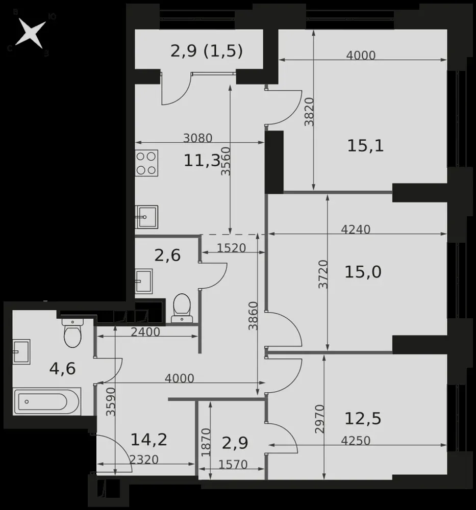 3-комнатная, 79,7 м² — 44 604 822 ₽