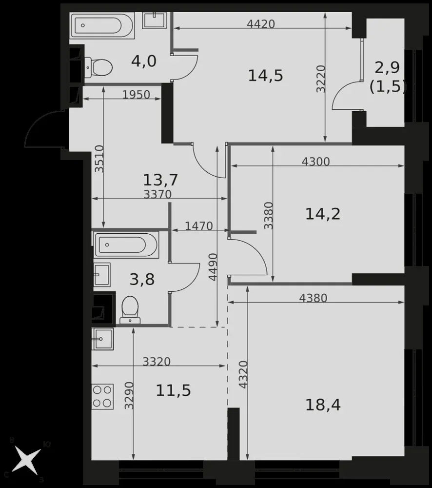 3-комнатная, 81,6 м² — 52 524 288 ₽