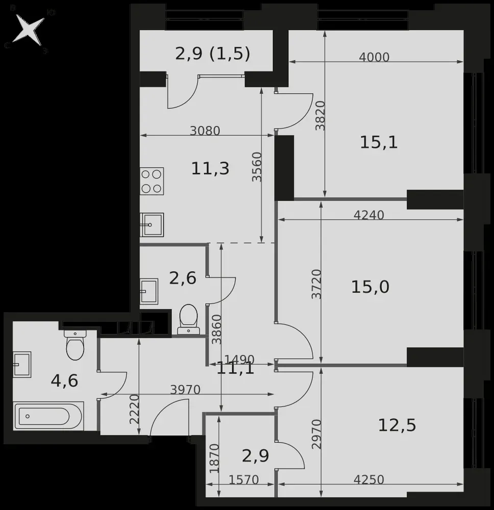 3-комнатная, 76,6 м² — 42 817 025 ₽