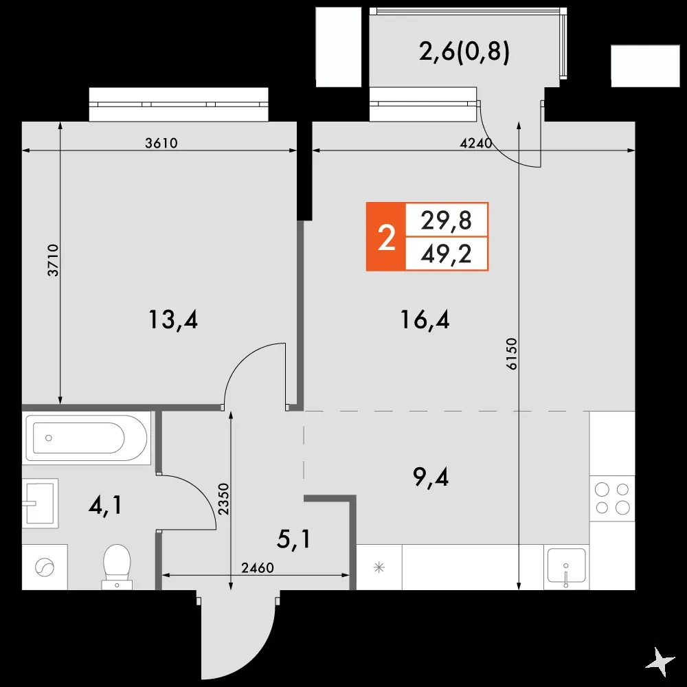 2-комнатная, 49,2 м² — 11 262 969 ₽