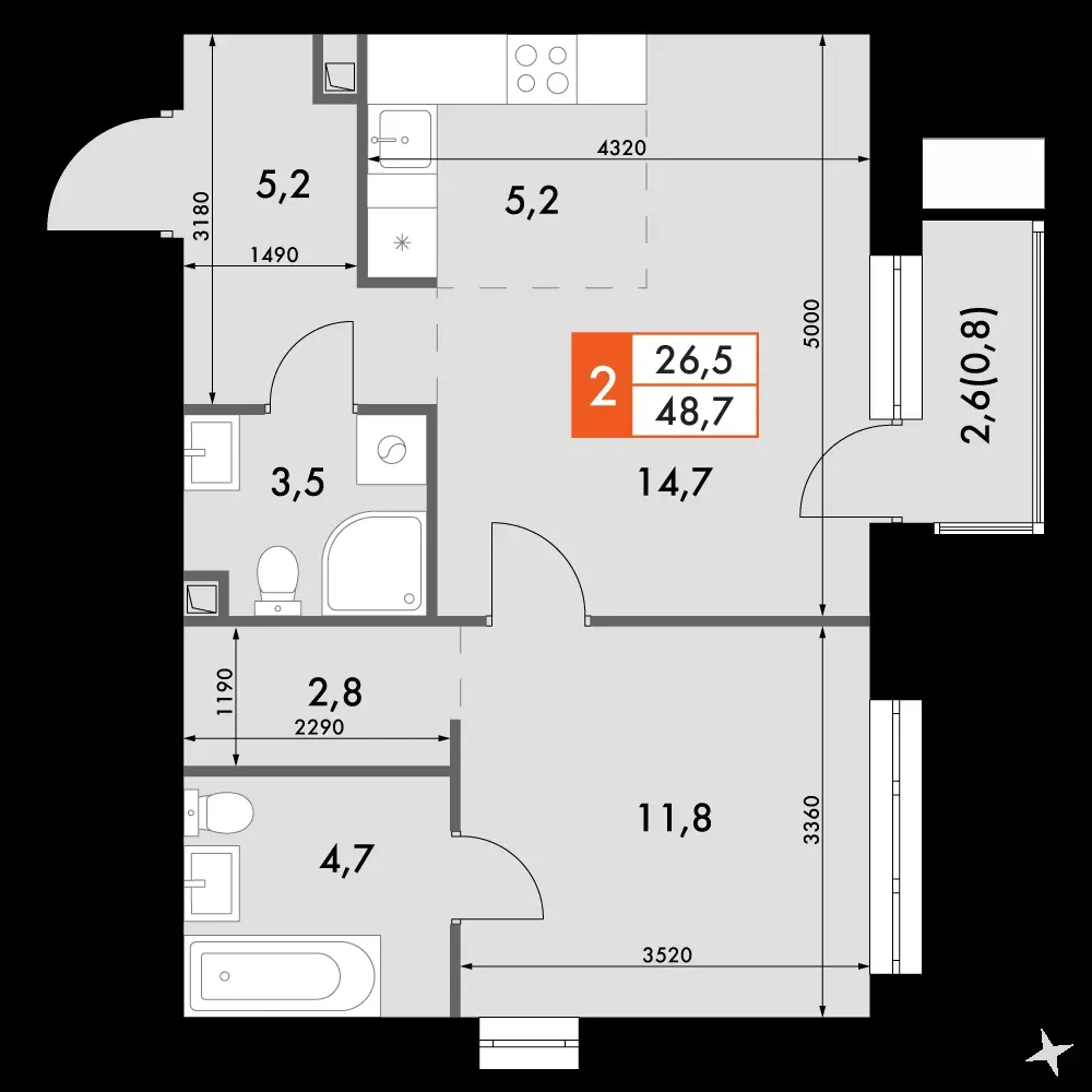 2-комнатная, 48,7 м² — 11 511 559 ₽
