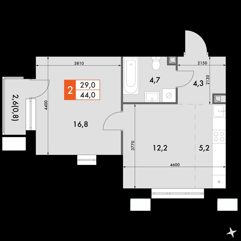 2-комнатная, 44 м² — 10 561 727 ₽