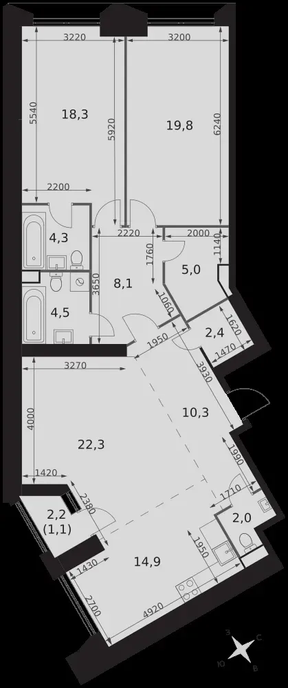 3-комнатная, 113 м² — 44 697 150 ₽