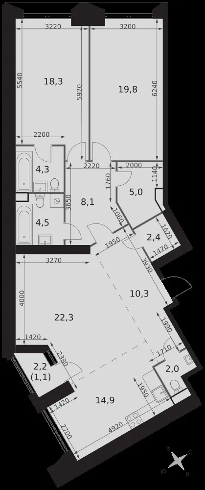 3-комнатная, 113 м² — 45 036 150 ₽