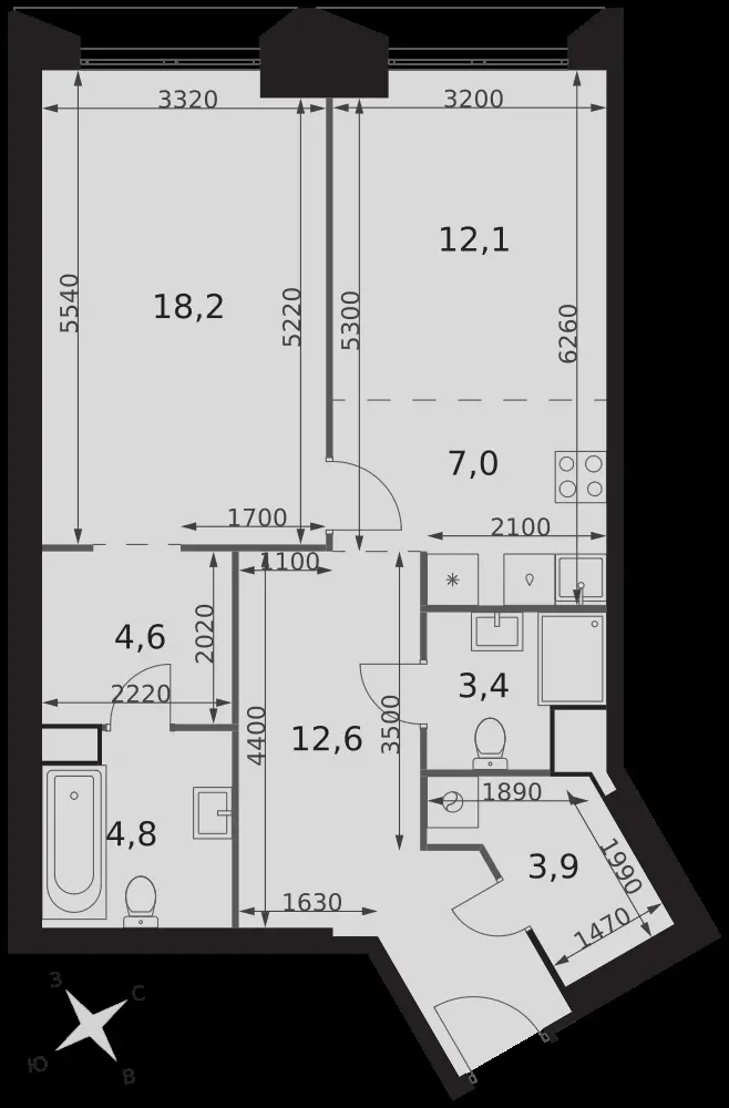 2-комнатная, 66,6 м² — 39 760 200 ₽