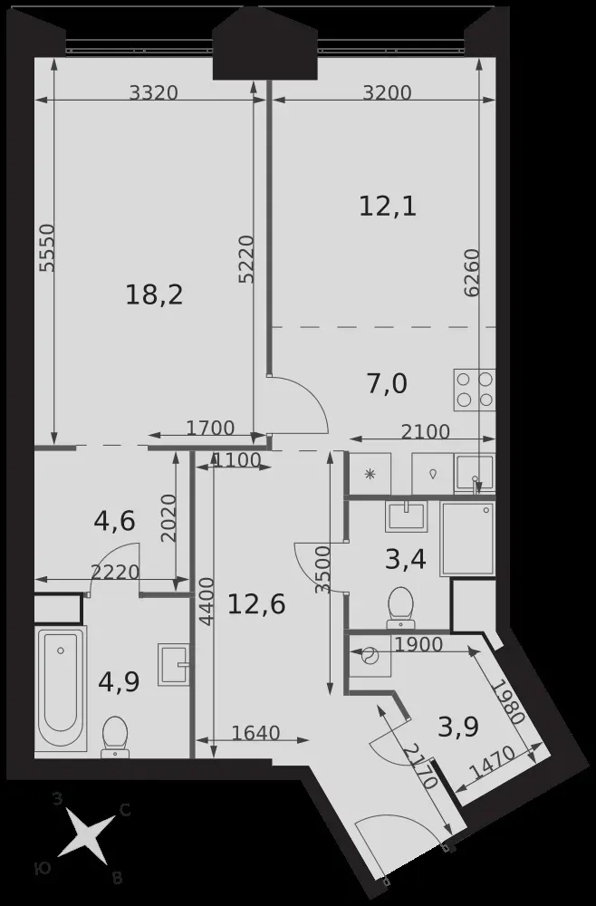 2-комнатная, 66,7 м² — 33 166 575 ₽
