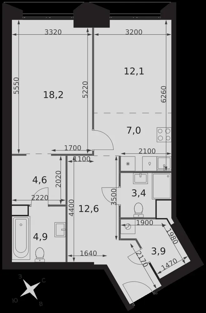 2-комнатная, 66,7 м² — 33 450 050 ₽