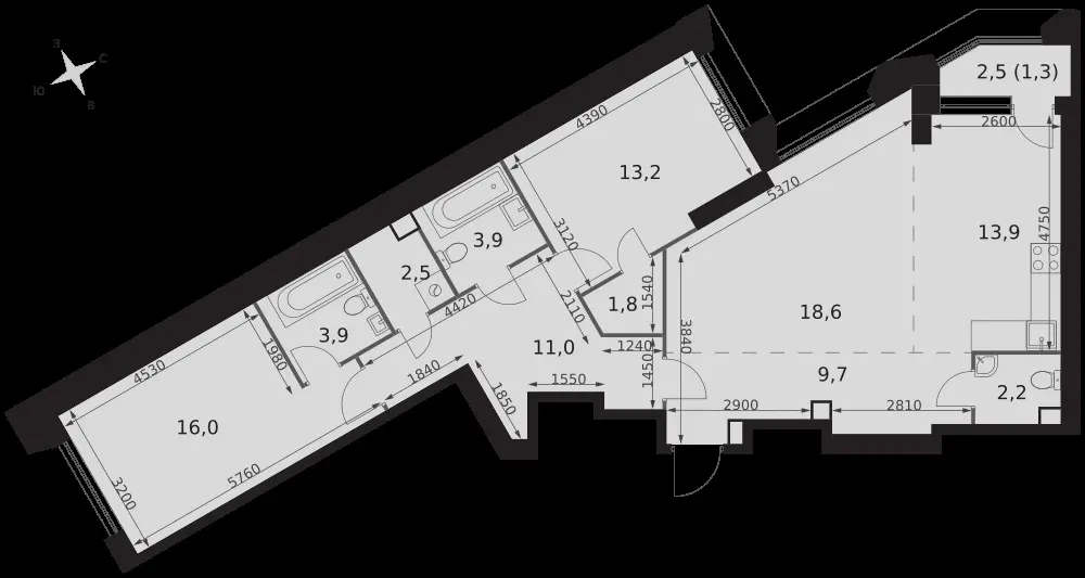 3-комнатная, 98 м² — 41 961 150 ₽