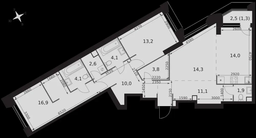 3-комнатная, 97,3 м² — 45 984 175 ₽