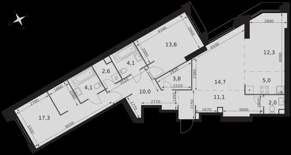 3-комнатная, 100,6 м² — 46 445 209 ₽