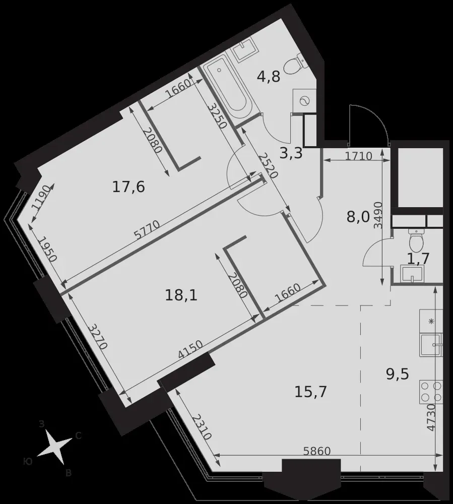 3-комнатная, 78,7 м² — 45 627 269 ₽