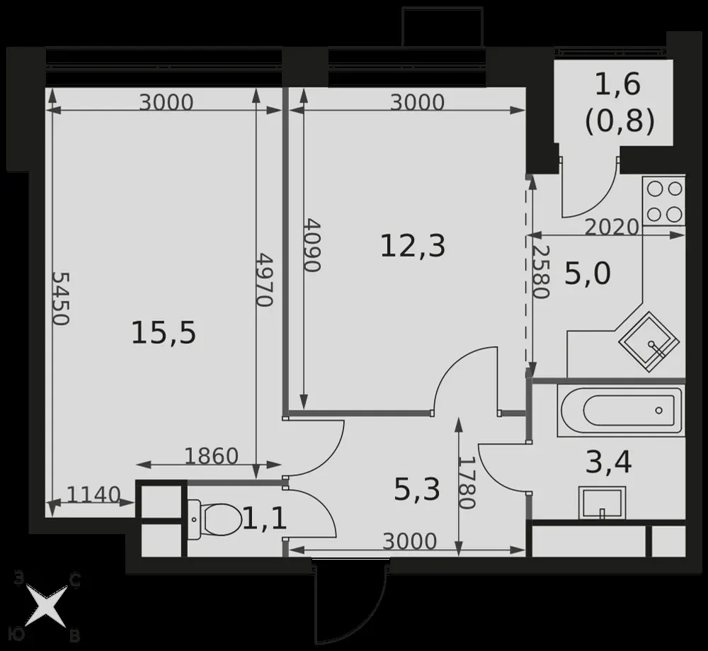 2-комнатная, 43,4 м² — 11 606 071 ₽