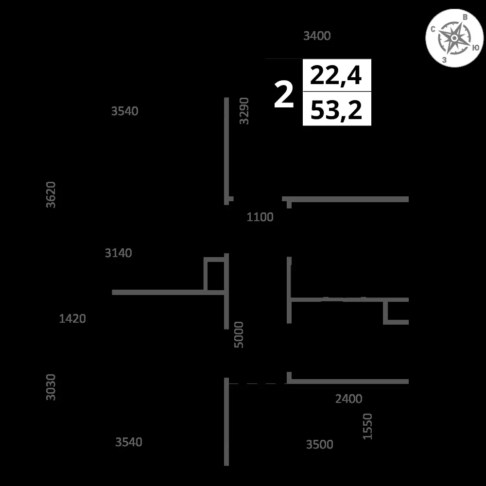 2-комнатная, 53,2 м² — 21 967 610 ₽