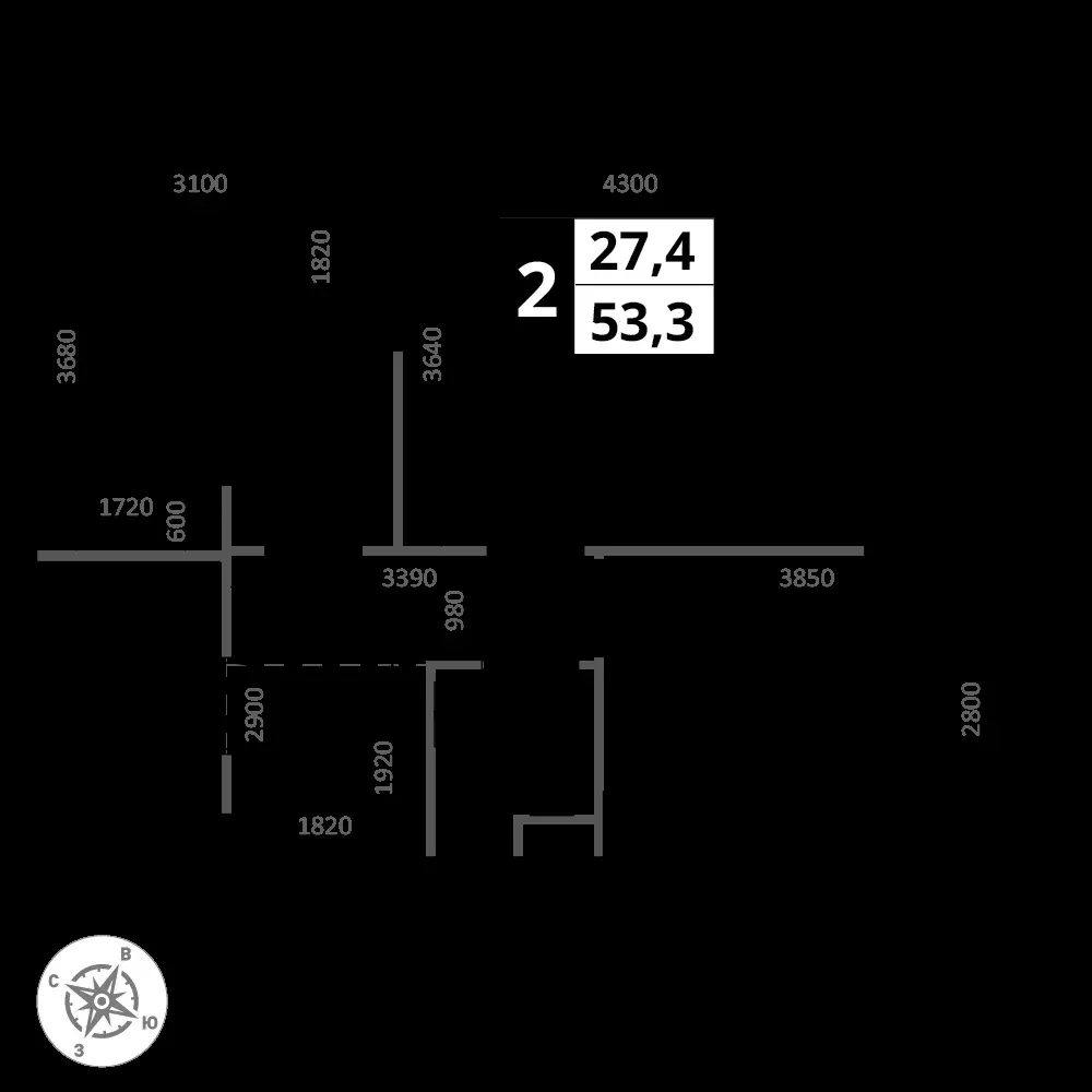 2-комнатная, 53,3 м² — 22 008 903 ₽