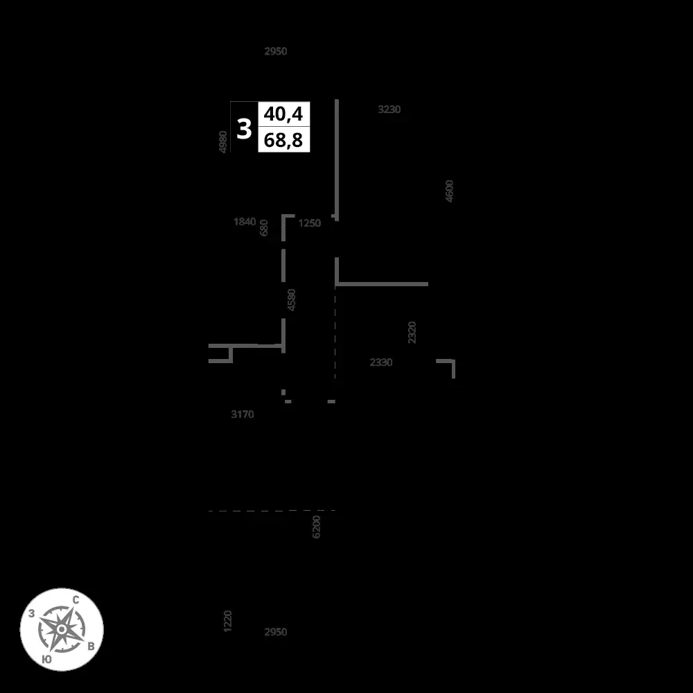3-комнатная, 68,8 м² — 25 450 771 ₽