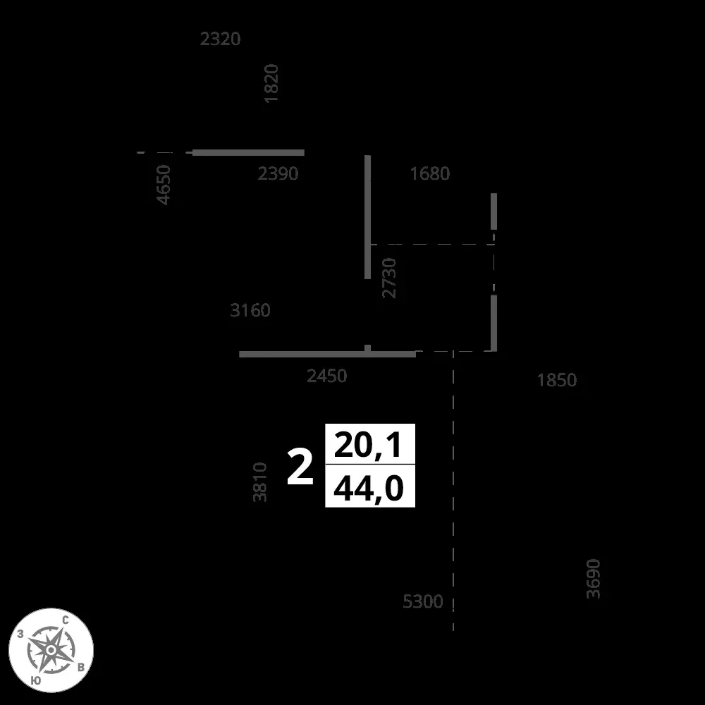 2-комнатная, 44 м² — 21 314 788 ₽