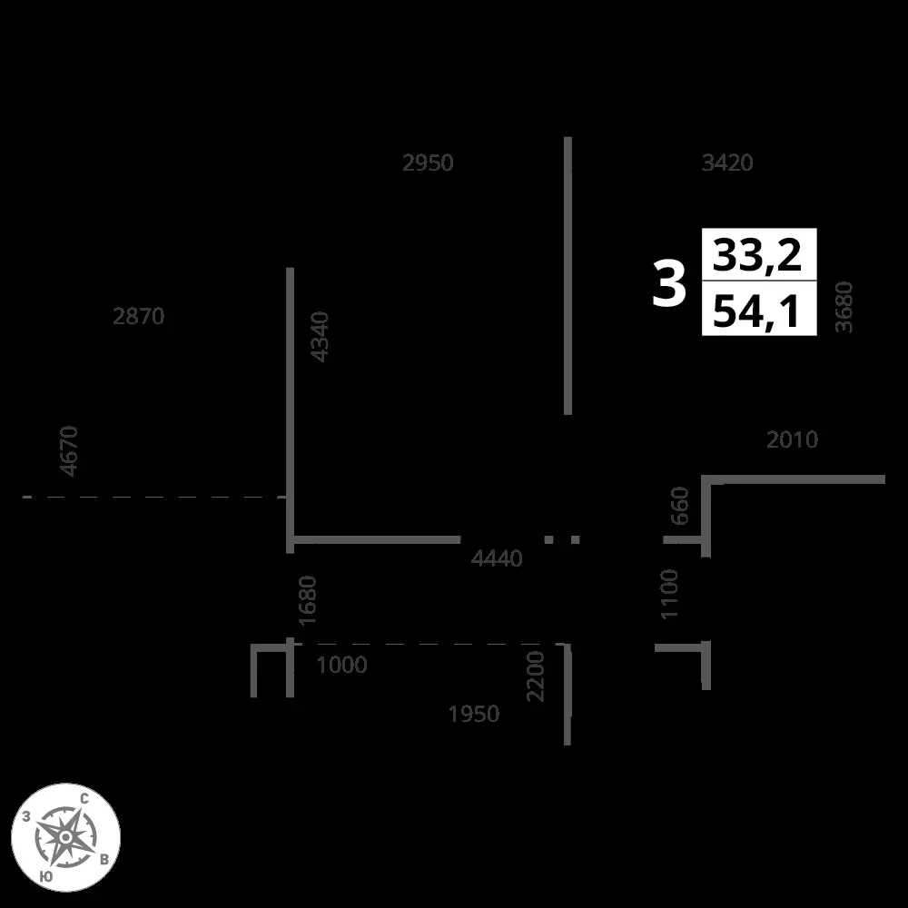 3-комнатная, 54,1 м² — 25 355 263 ₽
