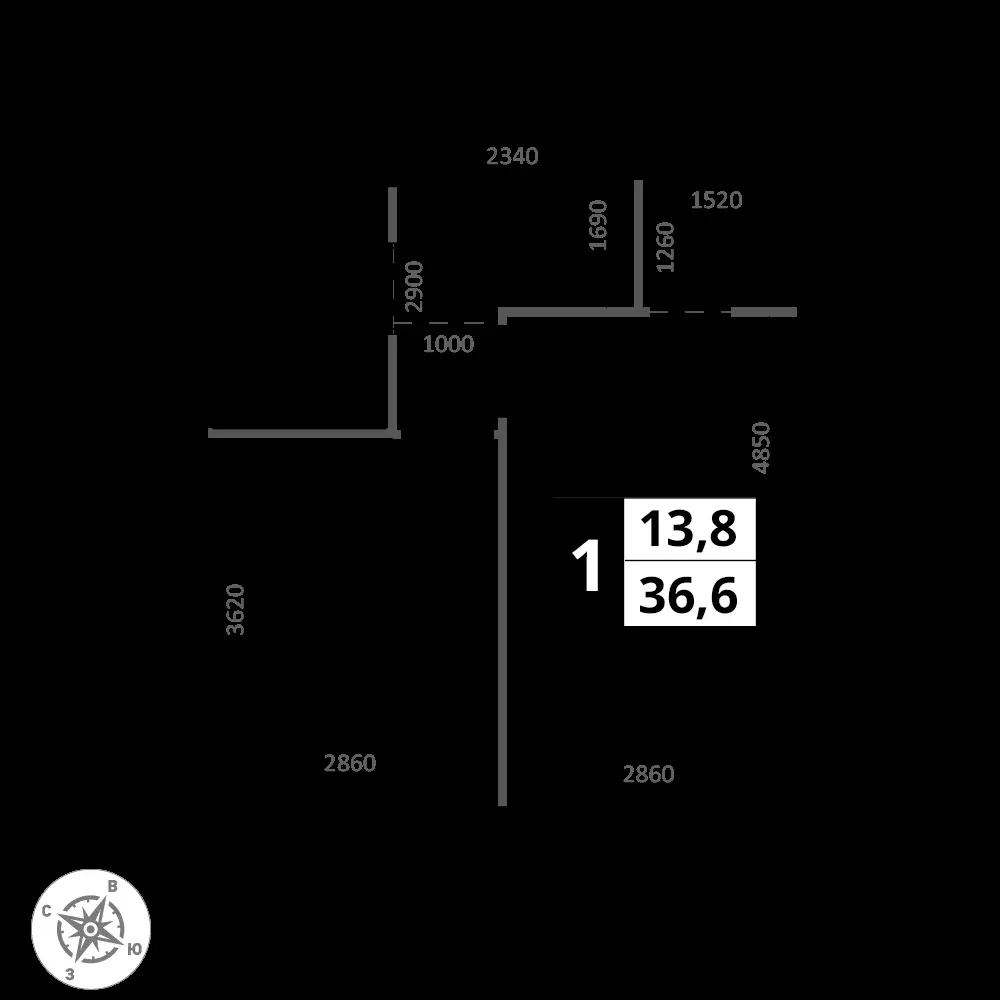 1-комнатная, 36,6 м² — 21 179 542 ₽