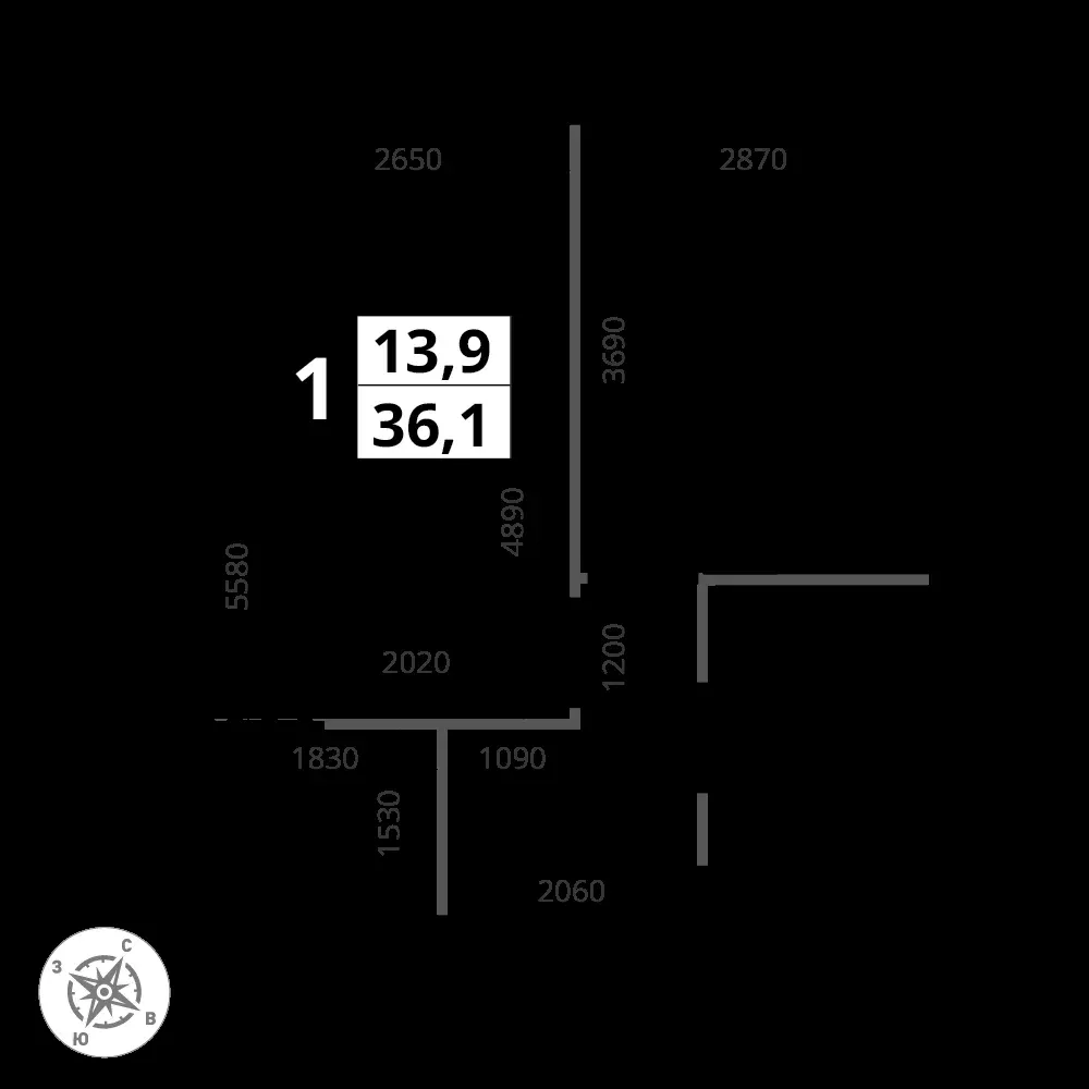 1-комнатная, 36,1 м² — 17 060 066 ₽