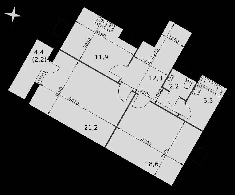 2-комнатная, 74 м² — 20 068 800 ₽