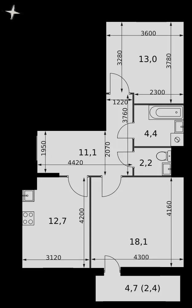2-комнатная, 63,8 м² — 14 258 726 ₽