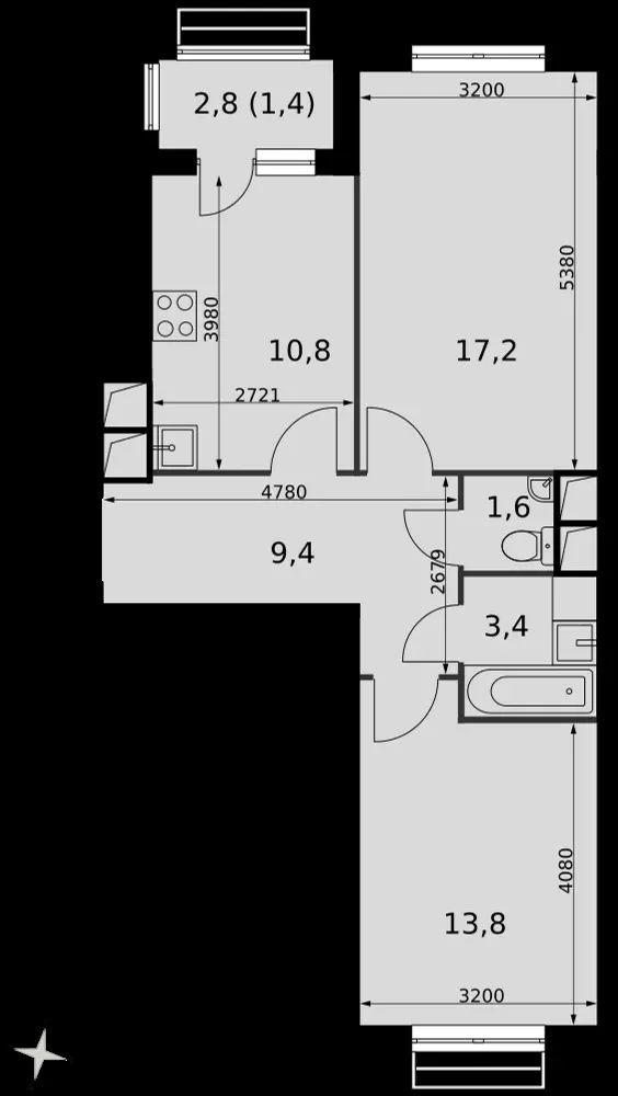 2-комнатная, 57,6 м² — 13 109 702 ₽