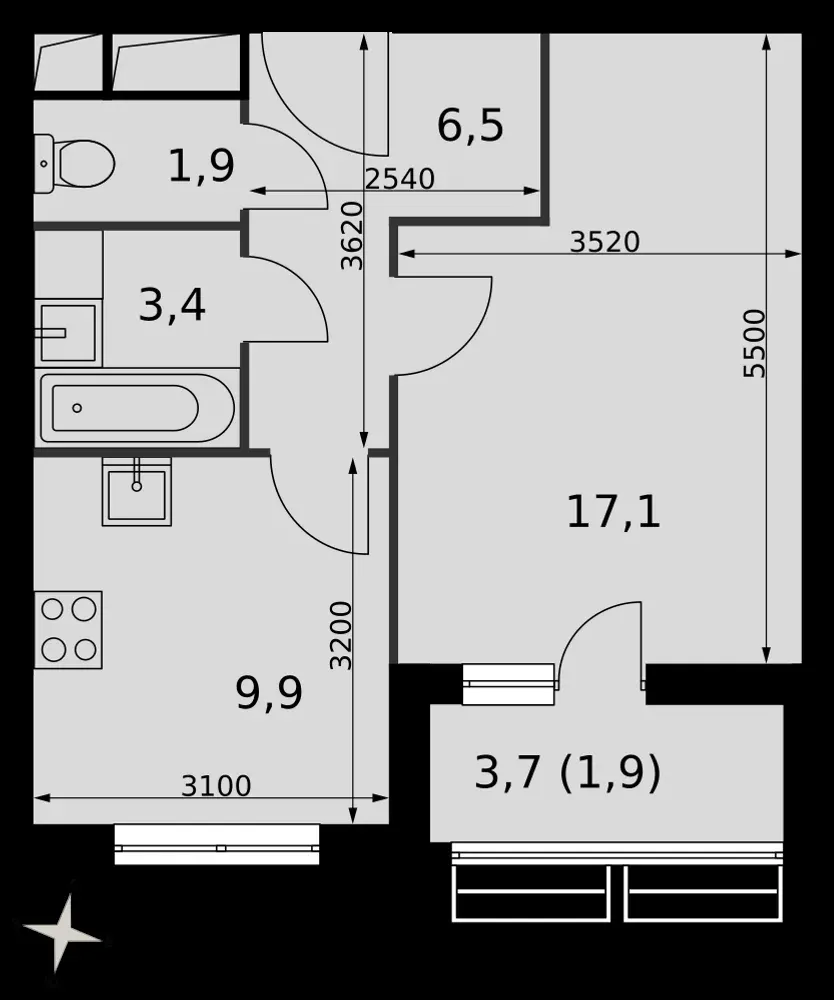 1-комнатная, 40,7 м² — 10 176 425 ₽