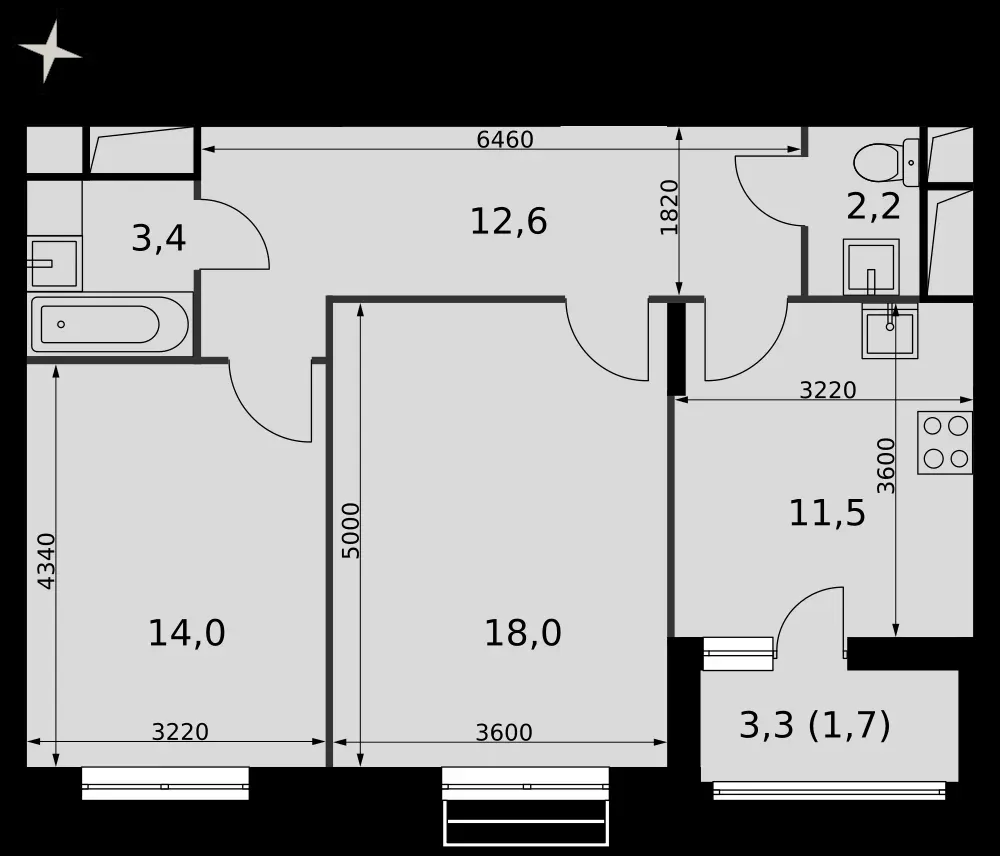 2-комнатная, 63,4 м² — 14 274 510 ₽