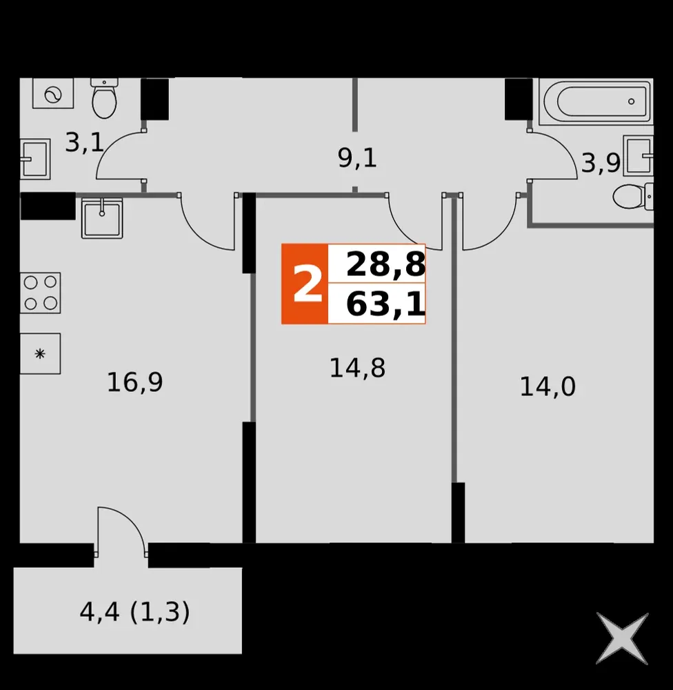 2-комнатная, 63,1 м² — 10 643 203 ₽