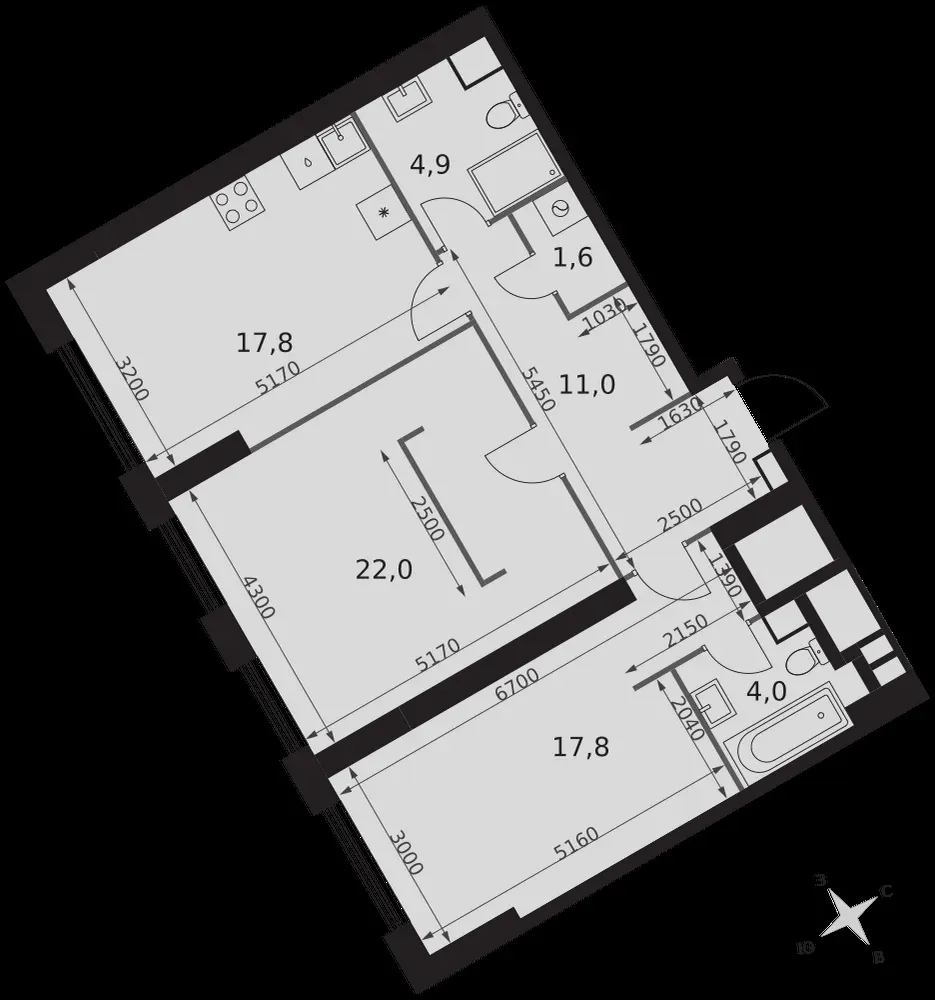 3-комнатная, 79,1 м² — 42 970 284 ₽