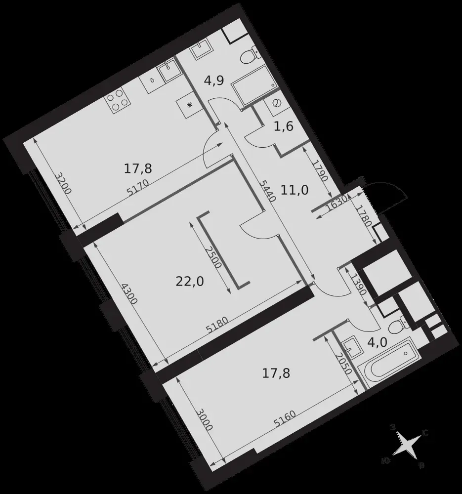 3-комнатная, 79,1 м² — 42 857 804 ₽