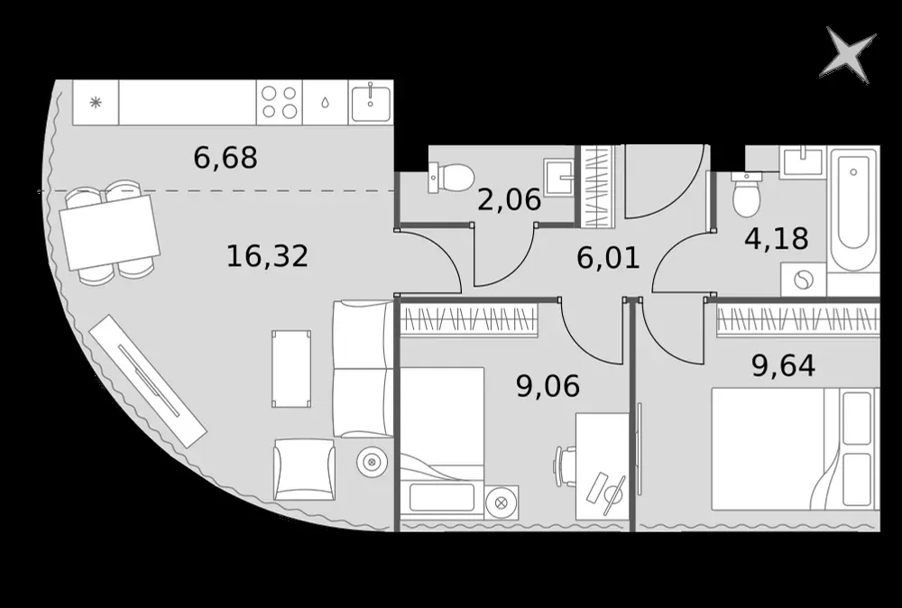 3-комнатная, 54 м² — 15 327 360 ₽