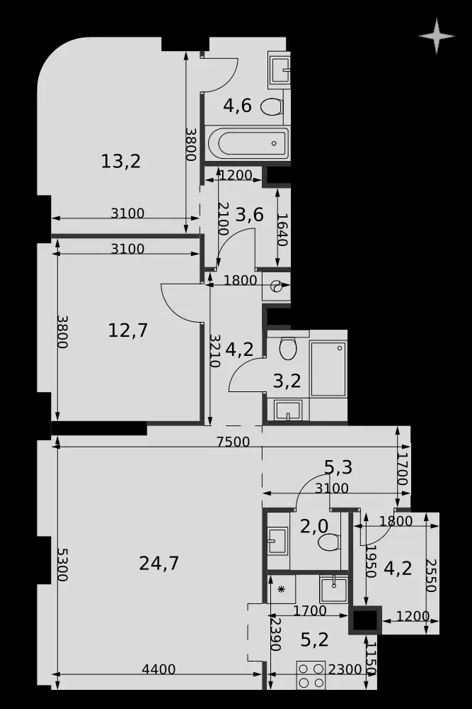 3-комнатная, 82,9 м² — 42 385 112 ₽