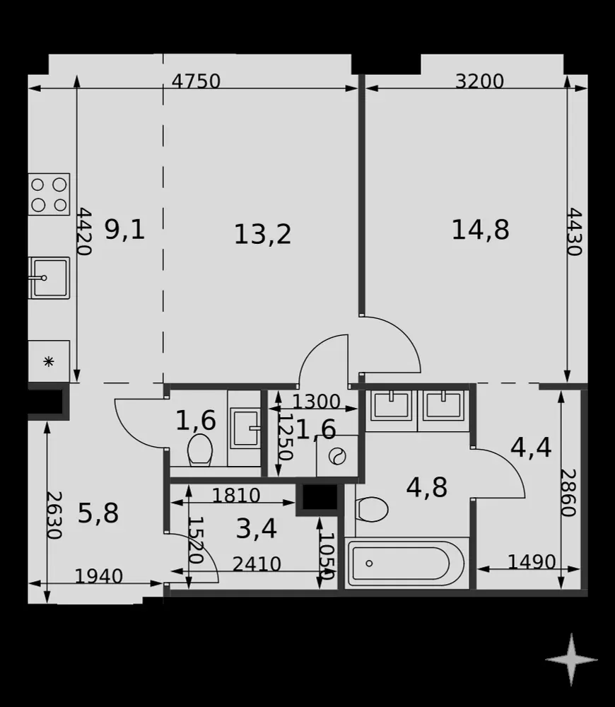 2-комнатная, 58,7 м² — 42 084 906 ₽