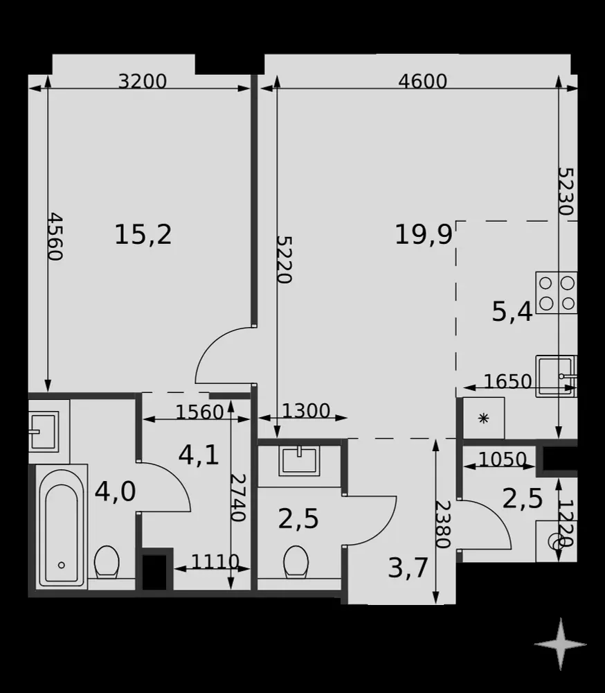 2-комнатная, 57,3 м² — 40 996 374 ₽