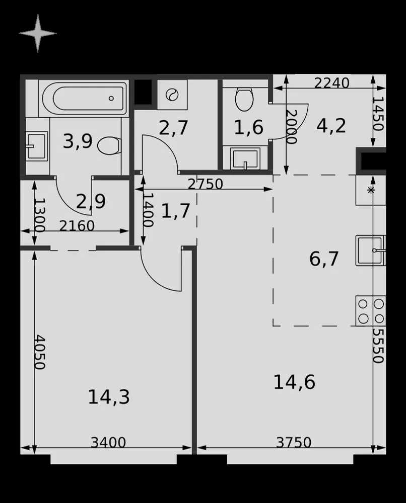 2-комнатная, 52,6 м² — 37 779 634 ₽
