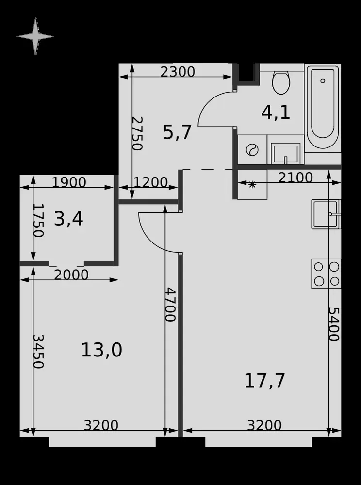 1-комнатная, 43,9 м² — 28 771 182 ₽