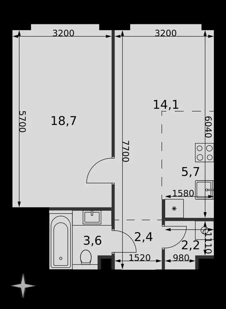 2-комнатная, 46,7 м² — 35 148 942 ₽