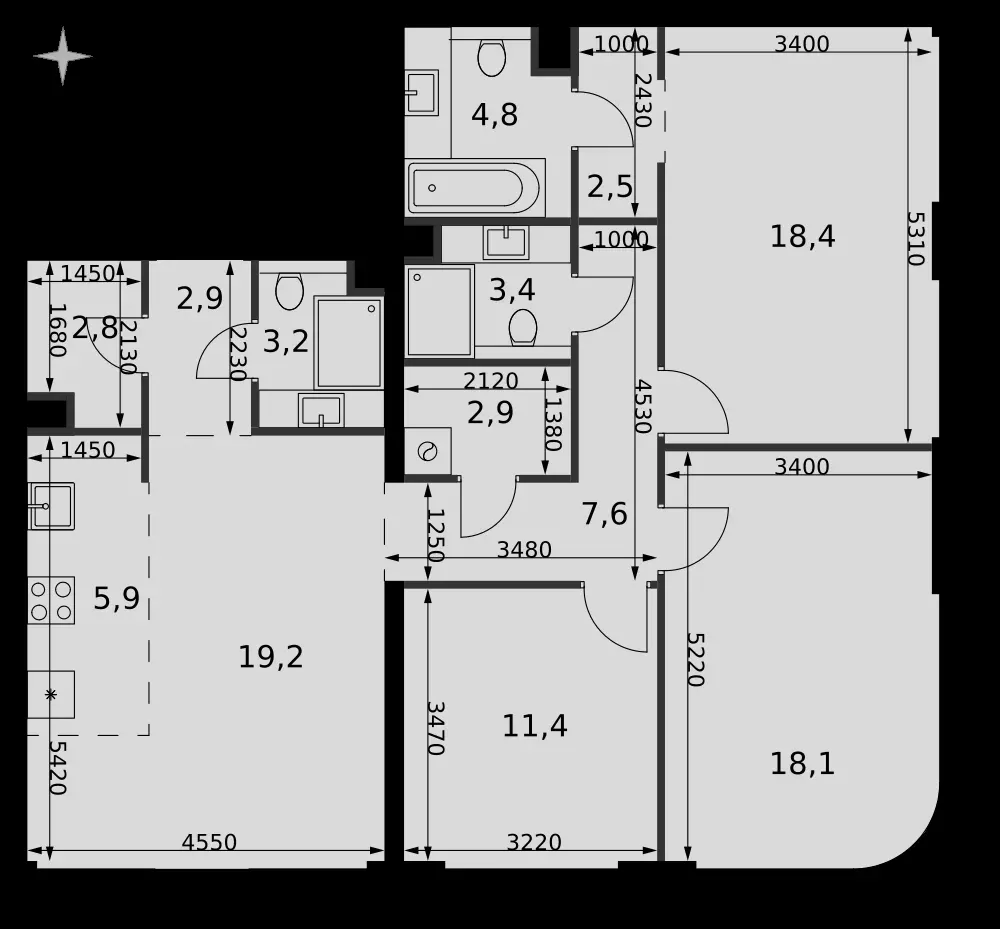 4-комнатная, 103,1 м² — 56 516 327 ₽