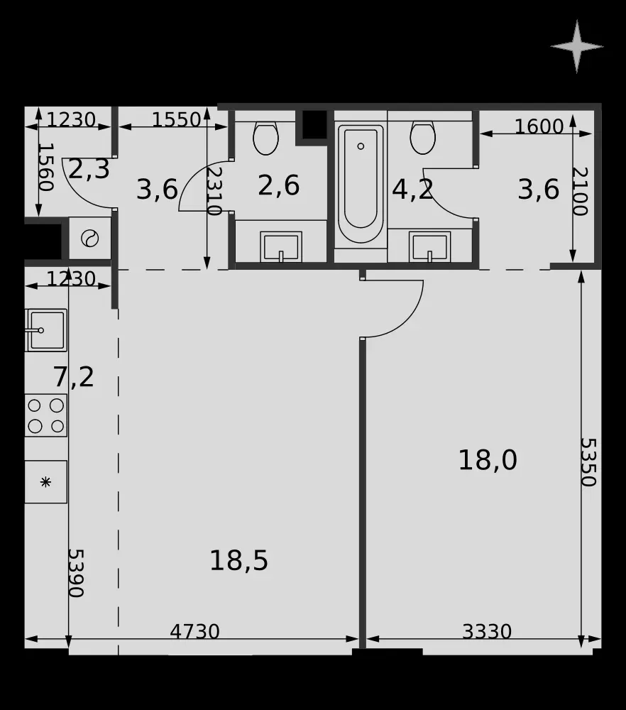 2-комнатная, 60 м² — 35 428 320 ₽