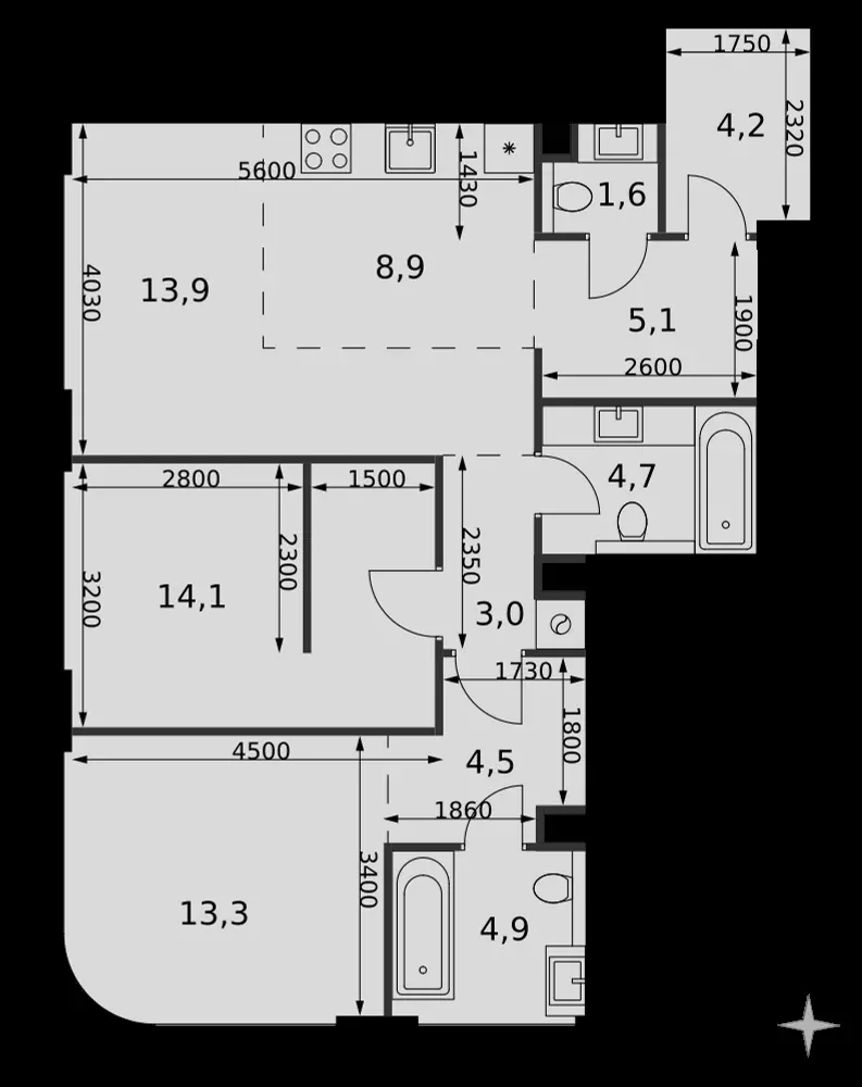 3-комнатная, 78,2 м² — 47 016 186 ₽