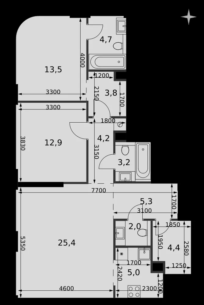 3-комнатная, 84,4 м² — 46 770 682 ₽